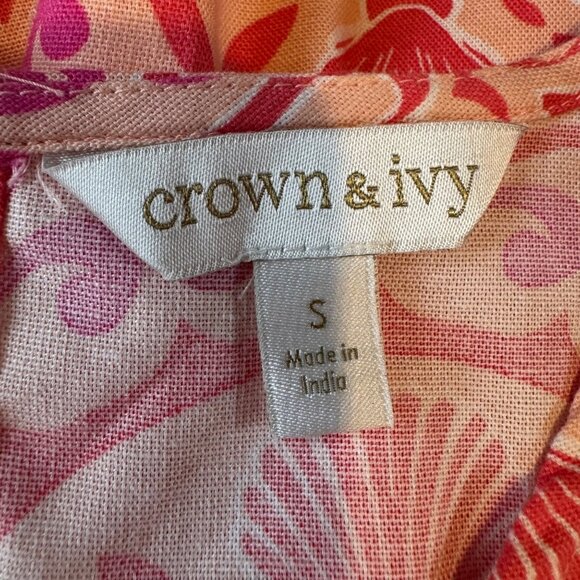 Crown & Ivy Mini Dress Pink Red Medallion Print Sleeveless Pockets Cotton Size S - Picture 5 of 11